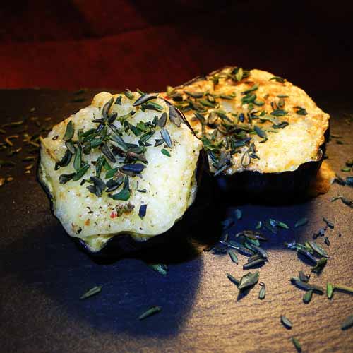 Fondants d'aubergine grâtinés au chèvre